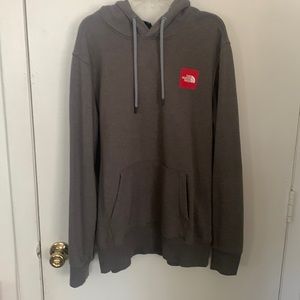 Grey North Face Hoodie Red Box Logo
